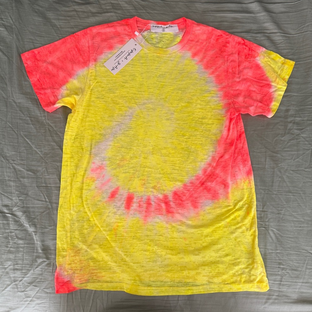 LF Emma & Sam Neon Orange & Yellow Tie Dye Swirl Burnout Oversized Tee Tshirt